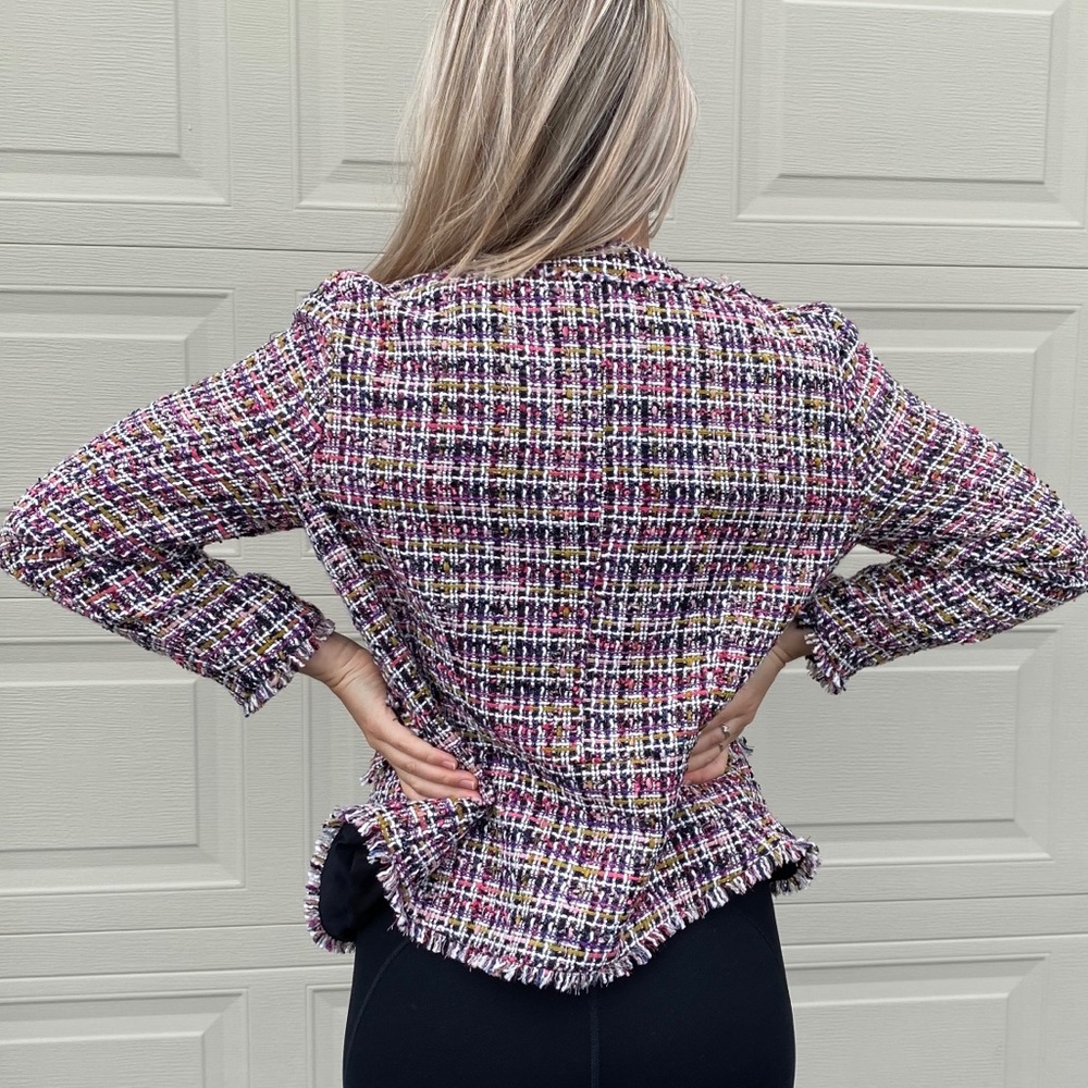 Ann Taylor Petite Fringe Tweed Sweater Jacket